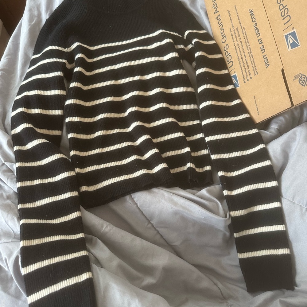 Love Tree Black and Cream Striped Sweater